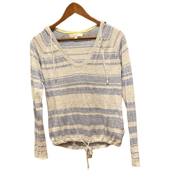 LOFT Tops - LOFT V-neck Hoodie Striped Sweater Size XS